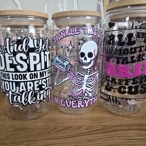 Glass Drinkware Set with Bamboo Lids